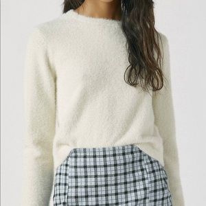 Pull&Bear soft touch fluffy crew neck sweater in ecru